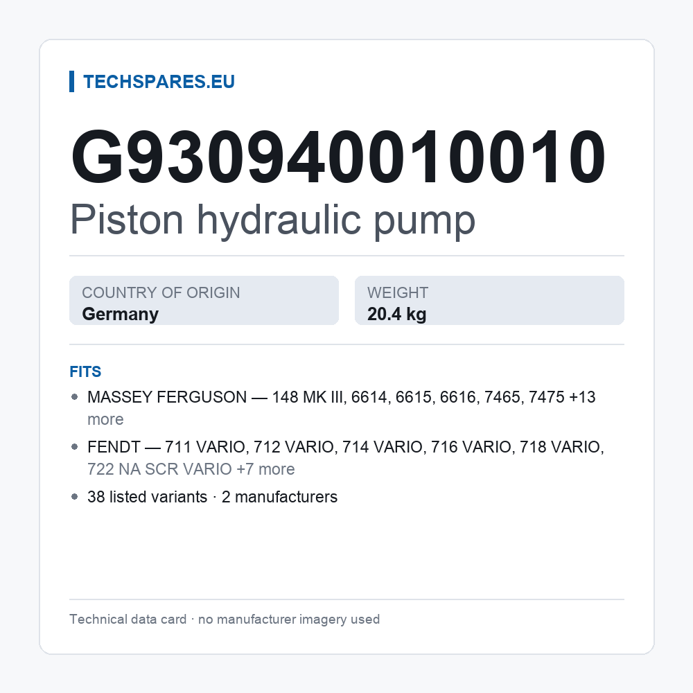 Piston hydraulic pump G930940010010 — technical data card
