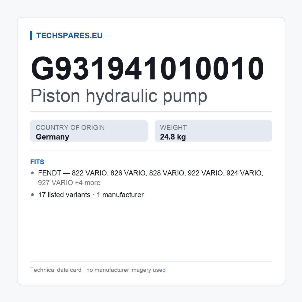Piston hydraulic pump G931941010010 — technical data card