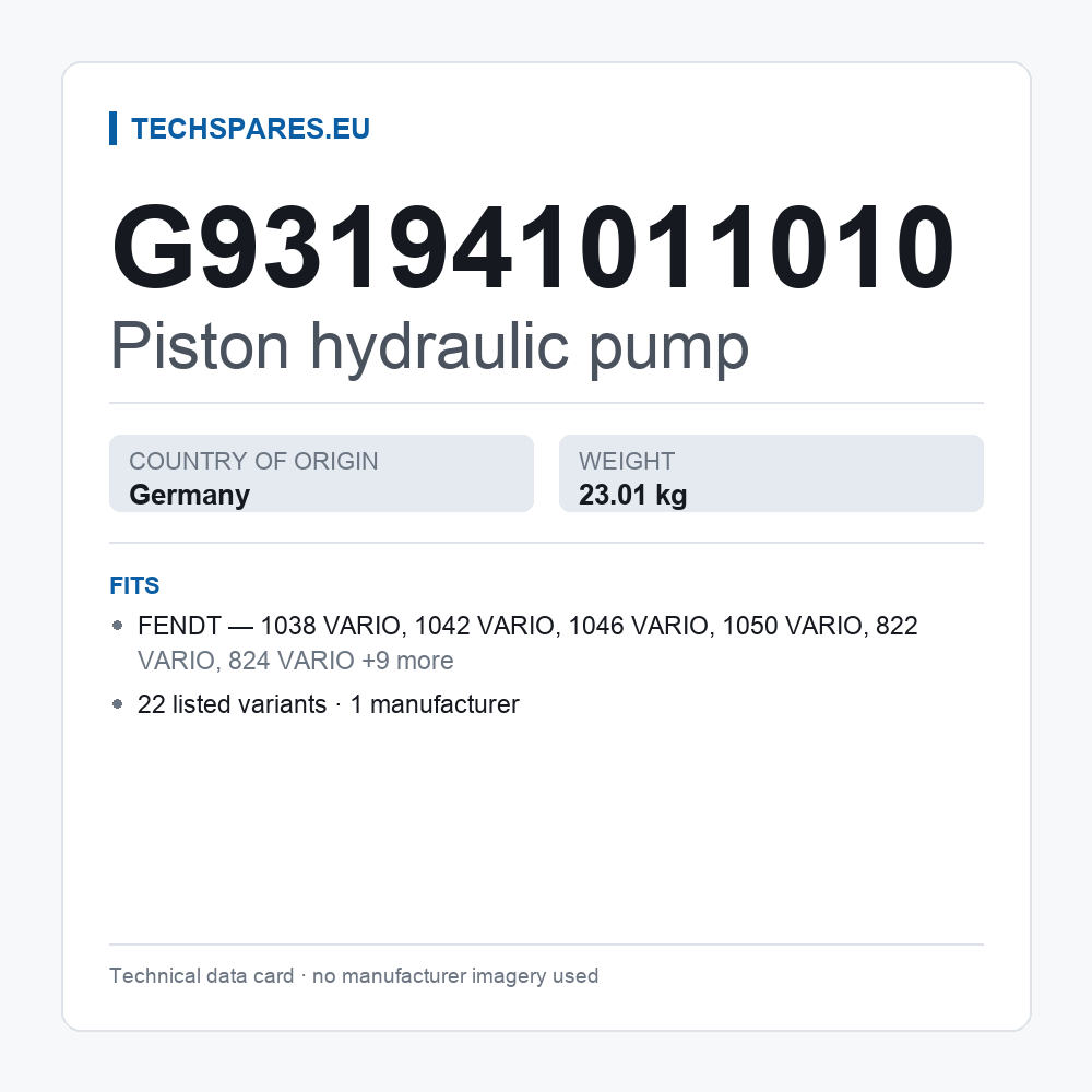 Piston hydraulic pump G931941011010 — technical data card