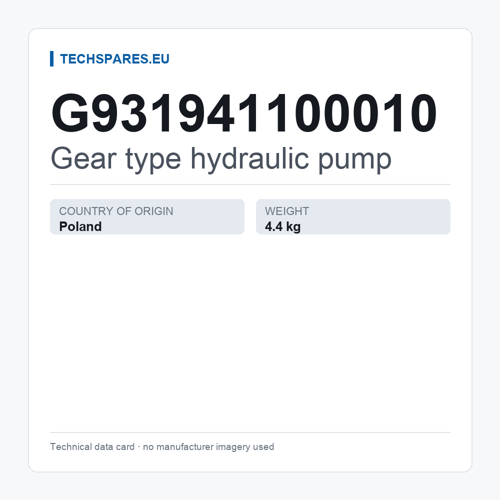 Gear type hydraulic pump G931941100010 — technical data card