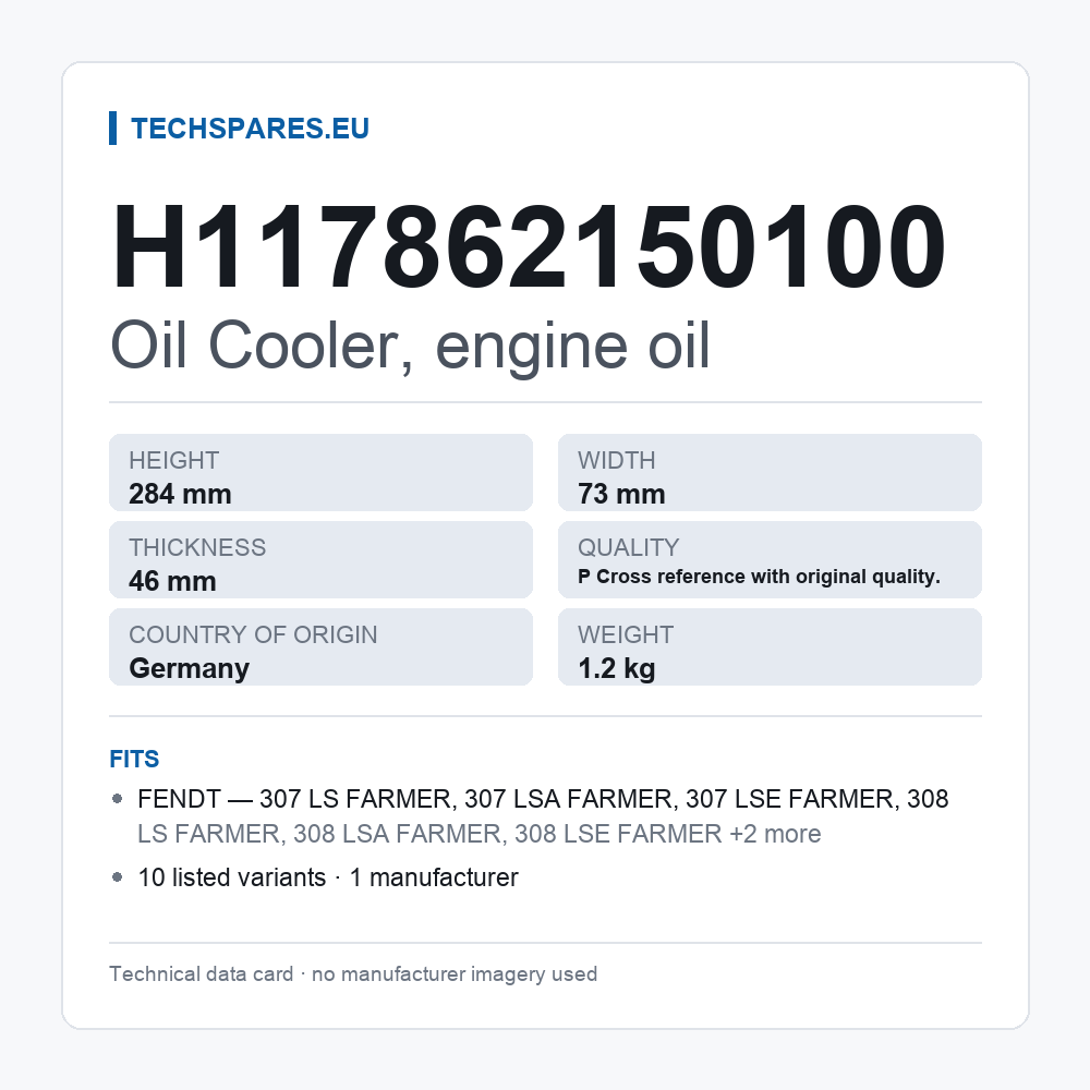Oil Cooler, engine oil H117862150100 — technical data card
