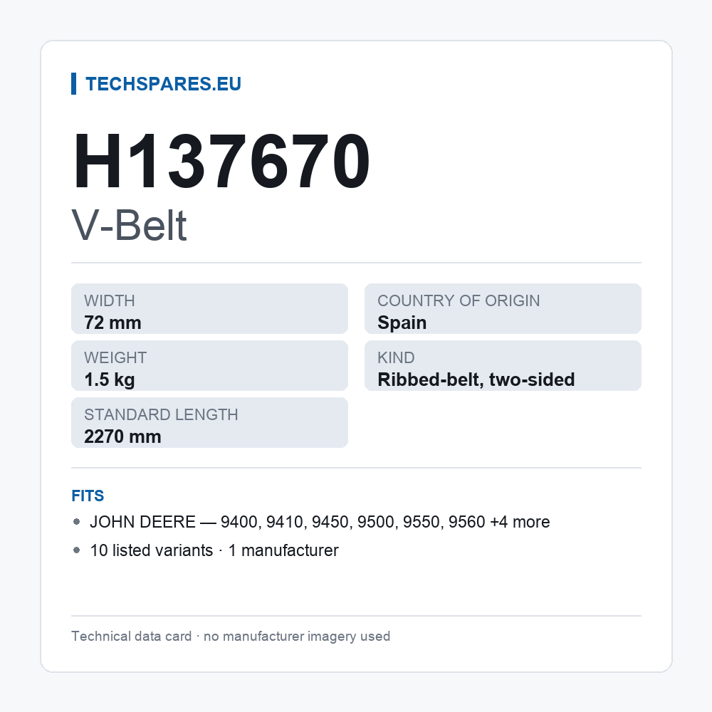 V-Belt H137670 — technical data card