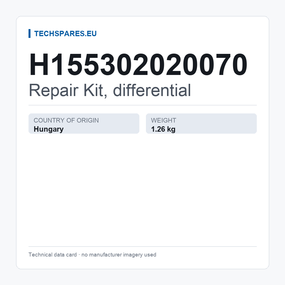 Repair Kit, differential H155302020070 — technical data card