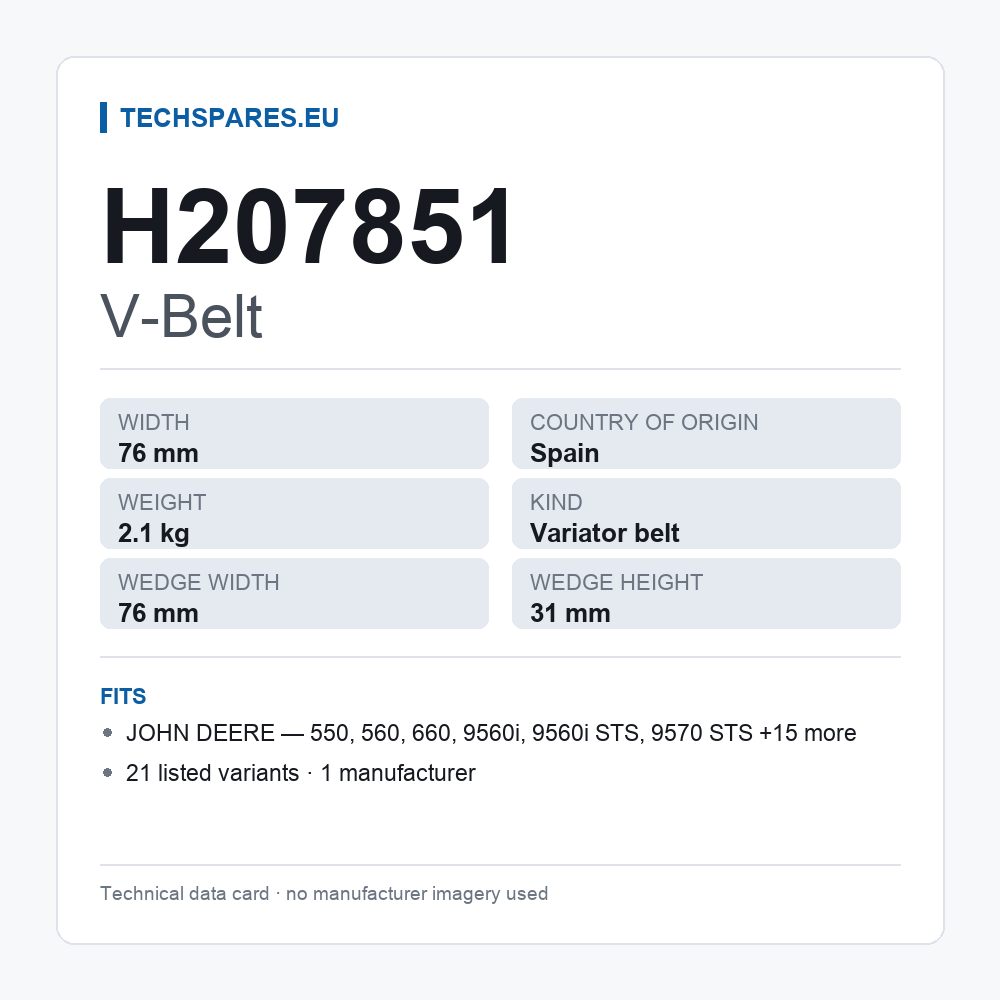 V-Belt H207851 — technical data card