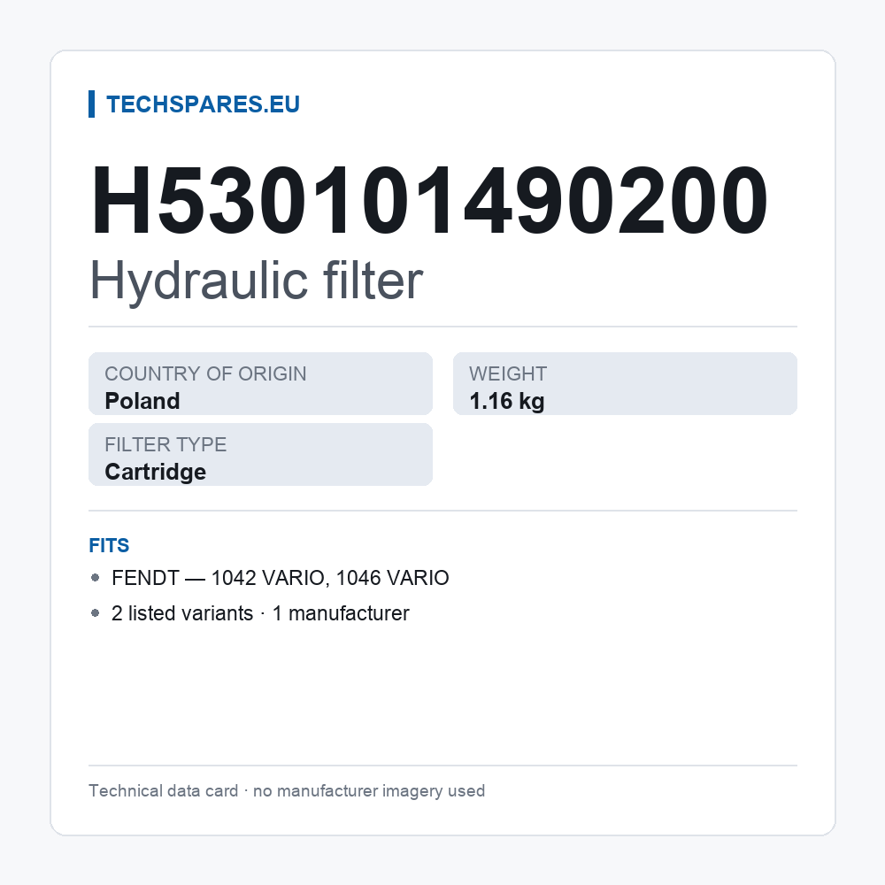 Hydraulic filter H530101490200 — technical data card