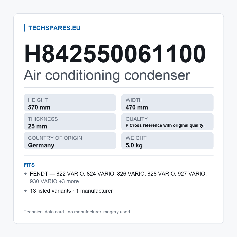 Air conditioning condenser H842550061100 — technical data card
