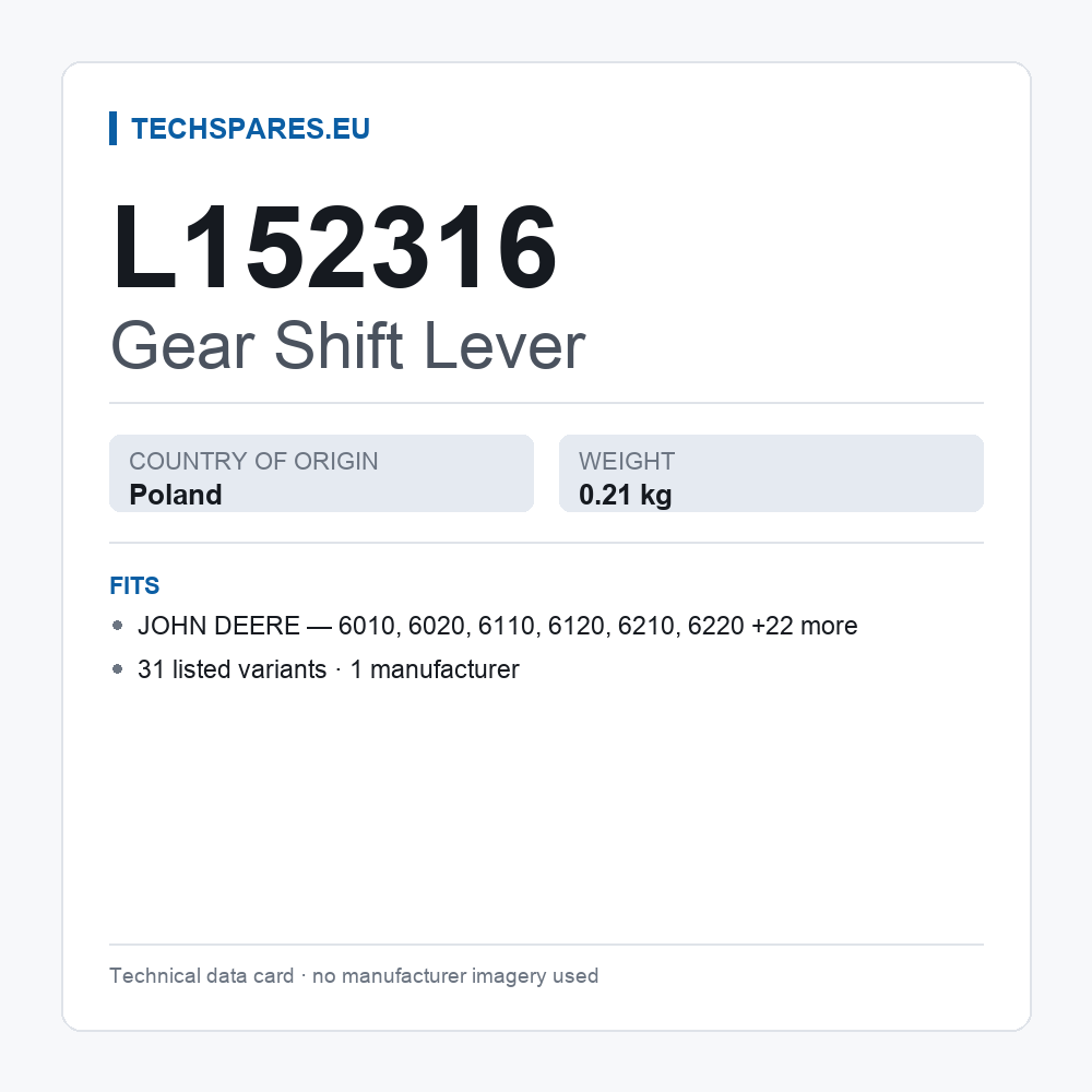 Gear Shift Lever L152316 — technical data card