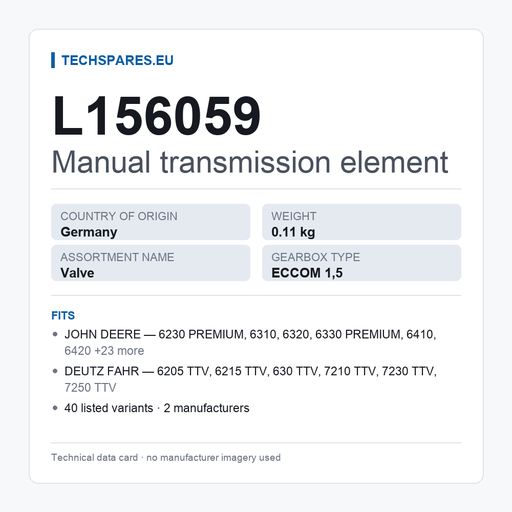 Manual transmission element L156059 — technical data card