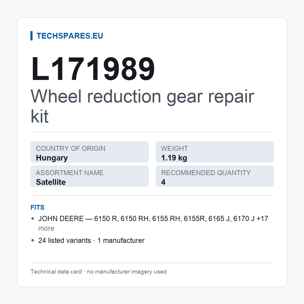 Wheel reduction gear repair kit L171989 — technical data card