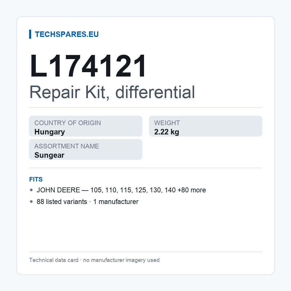 Repair Kit, differential L174121 — technical data card