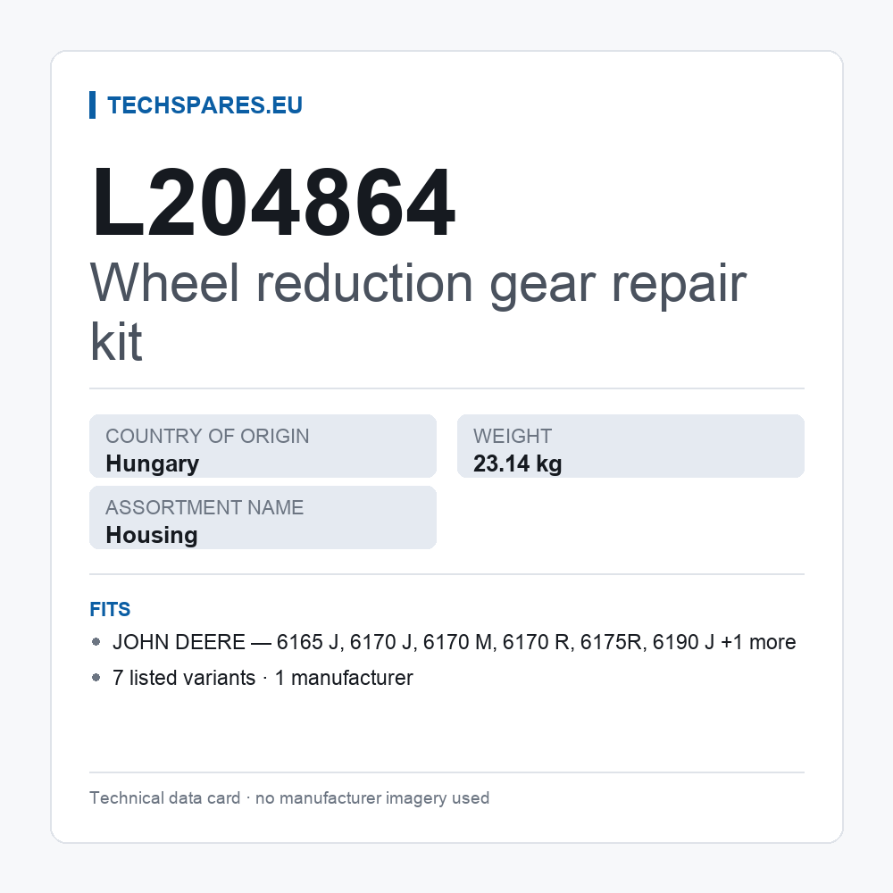 Wheel reduction gear repair kit L204864 — technical data card