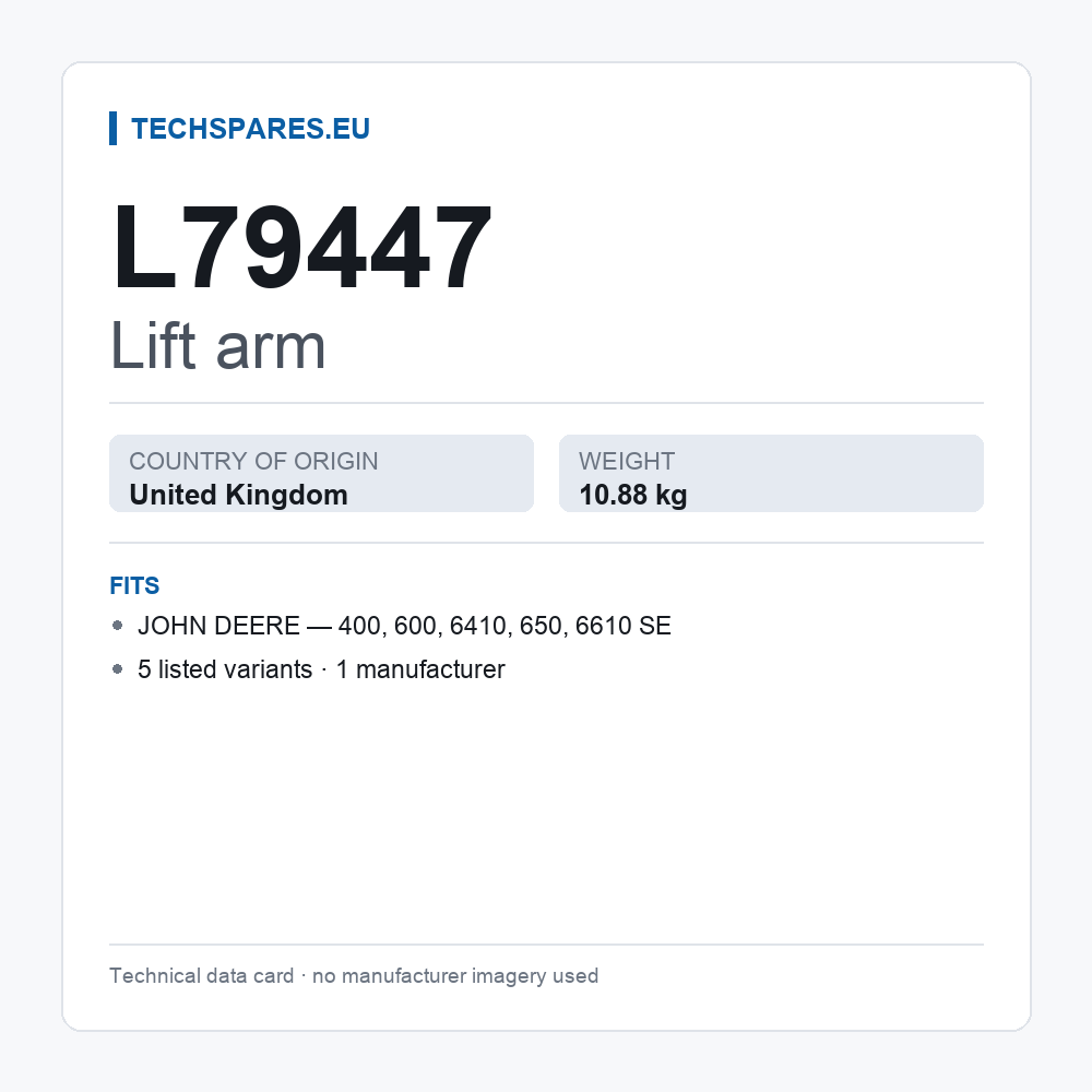 Lift arm L79447 — technical data card