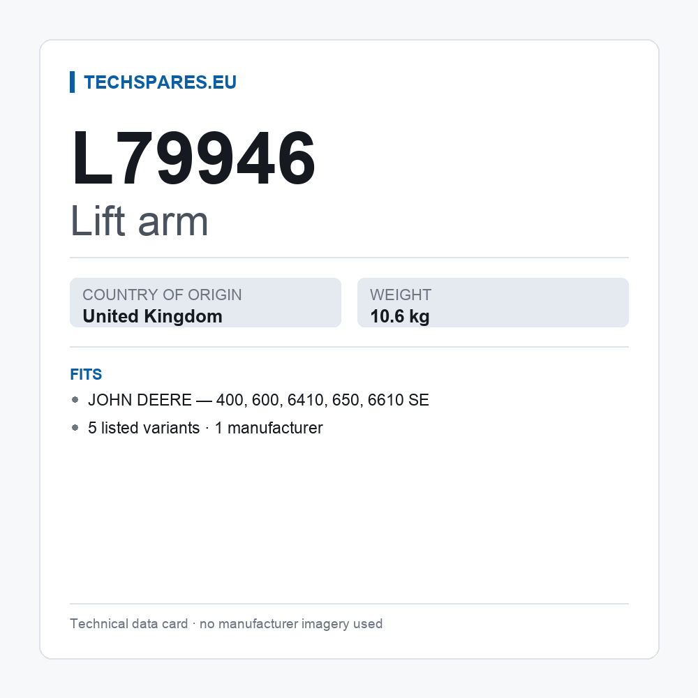 Lift arm L79946 — technical data card
