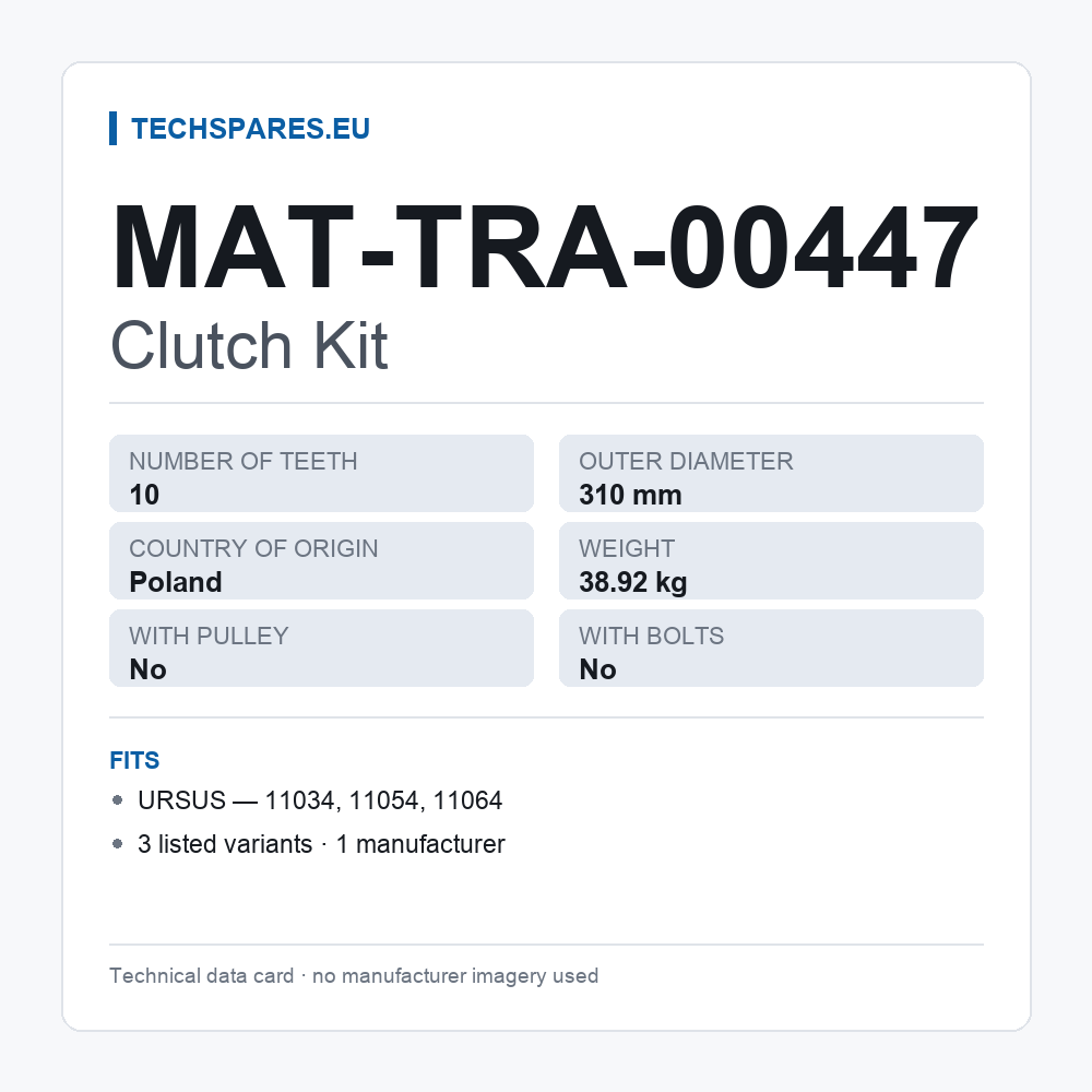 Clutch Kit MAT-TRA-00447 — technical data card