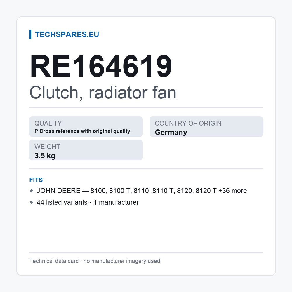 Clutch, radiator fan RE164619 — technical data card