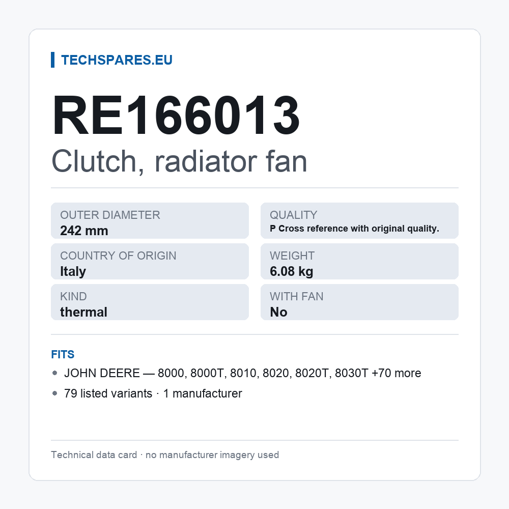 Clutch, radiator fan RE166013 — technical data card