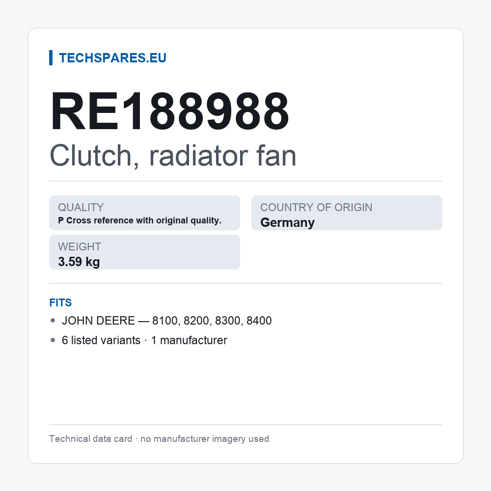 Clutch, radiator fan RE188988 — technical data card