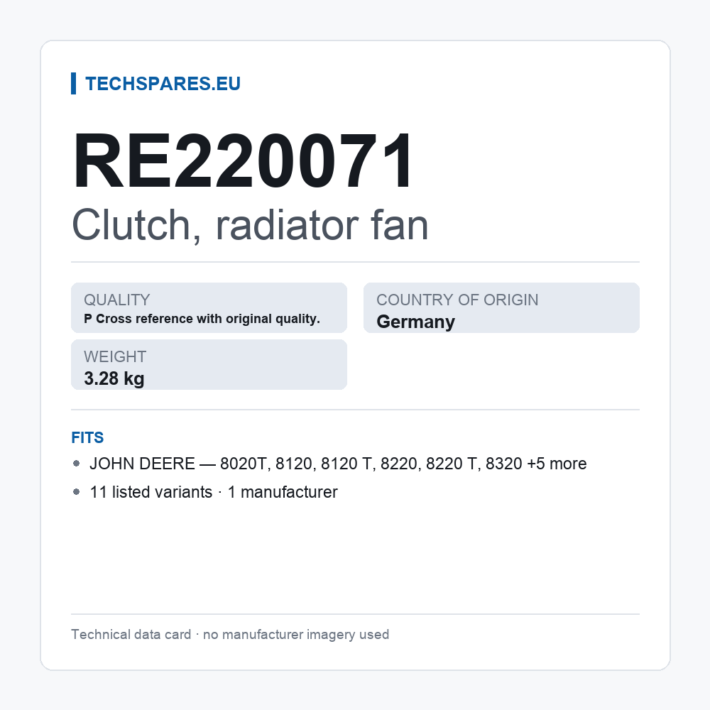 Clutch, radiator fan RE220071 — technical data card