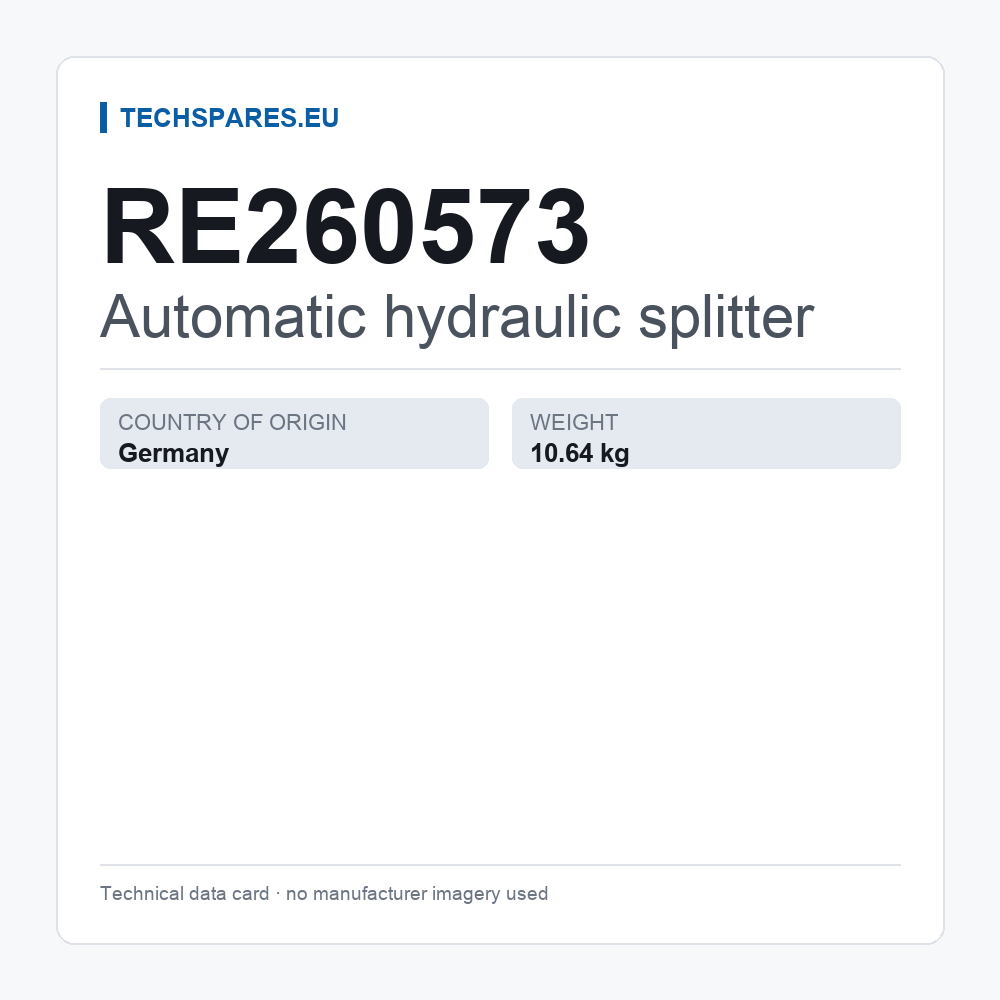 Automatic hydraulic splitter RE260573 — technical data card