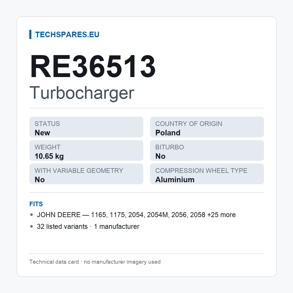 Turbocharger RE36513 — technical data card