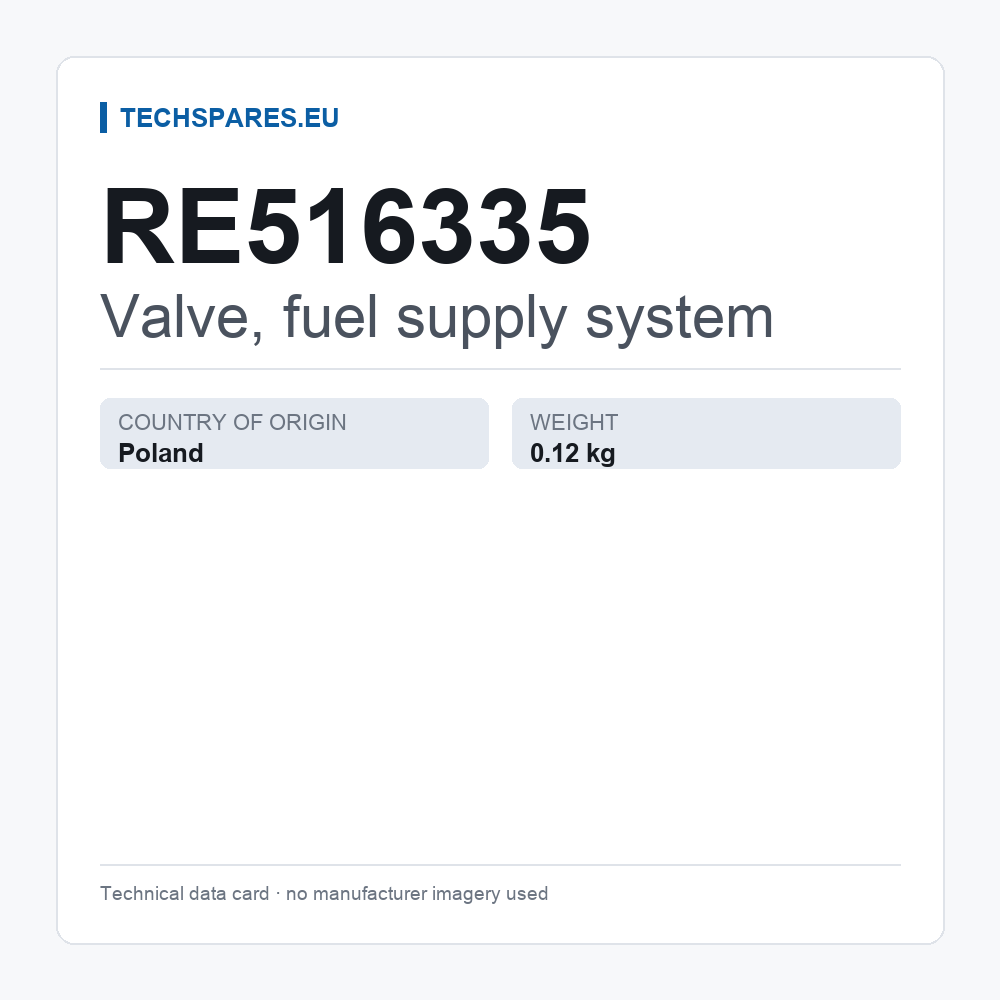 Valve, fuel supply system RE516335 — technical data card
