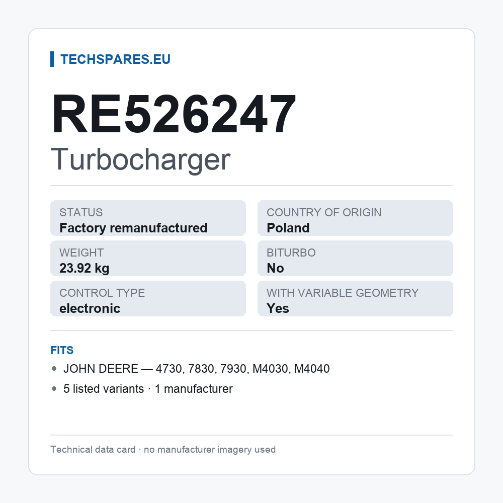 Turbocharger RE526247 — technical data card