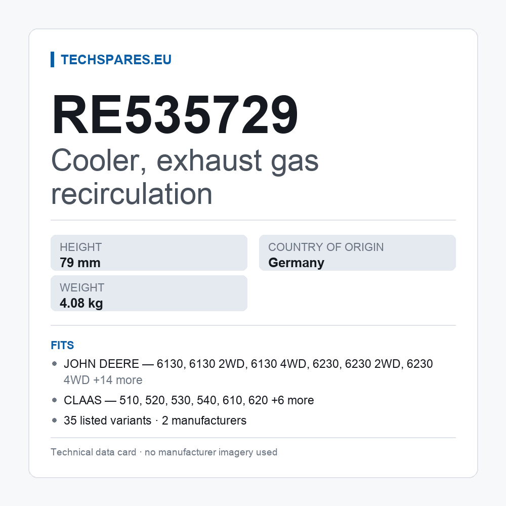 Cooler, exhaust gas recirculation RE535729 — technical data card