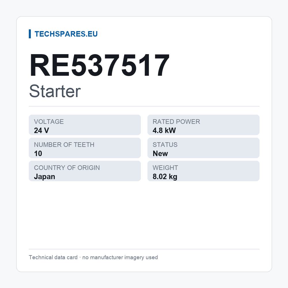 Starter RE537517 — technical data card