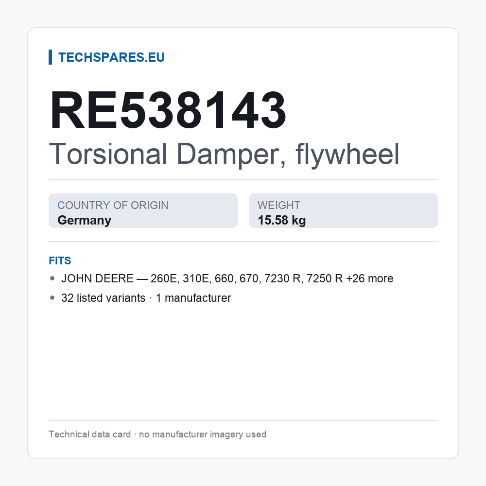 Torsional Damper, flywheel RE538143 — technical data card