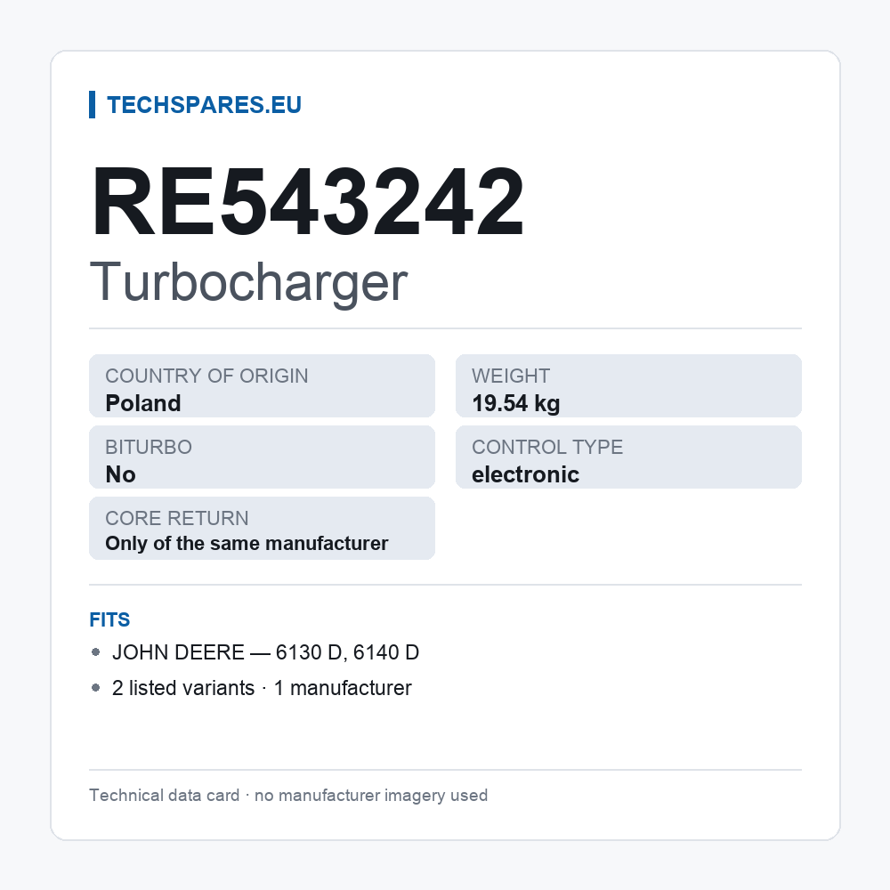 Turbocharger RE543242 — technical data card