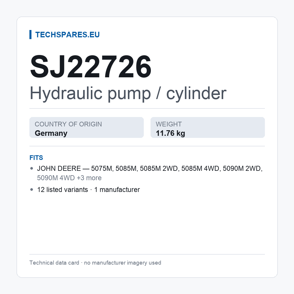 Hydraulic pump / cylinder SJ22726 — technical data card
