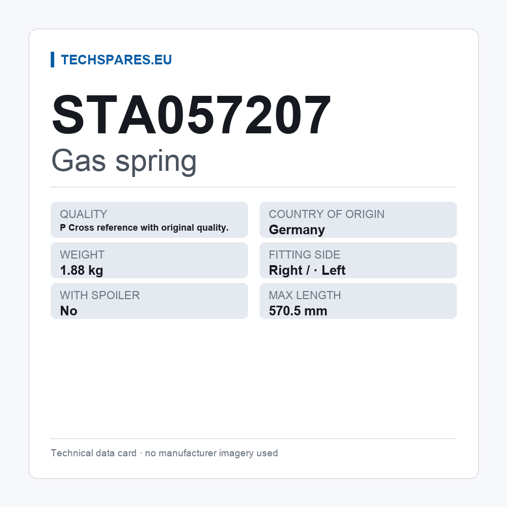 Gas spring STA057207 — technical data card