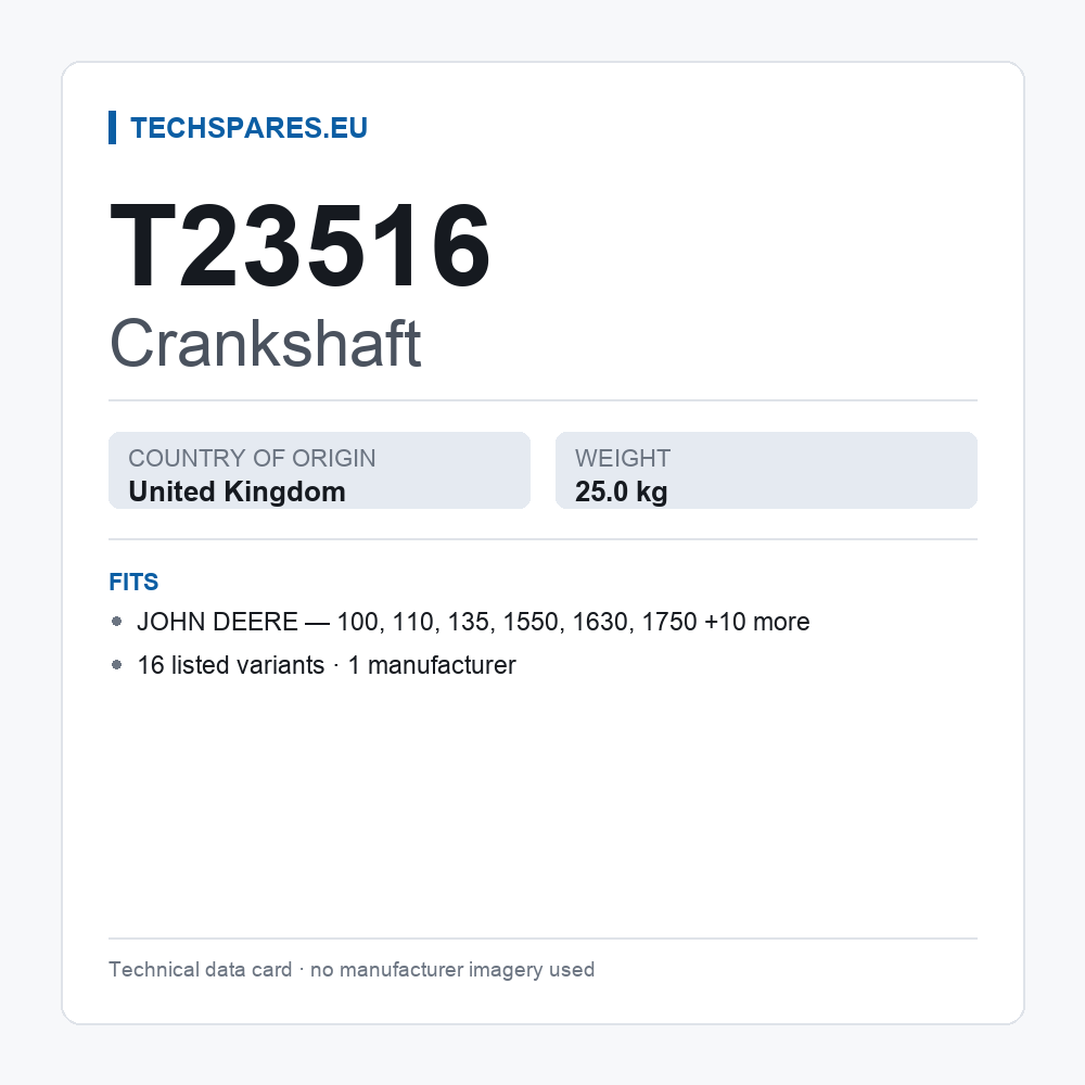 Crankshaft T23516 — technical data card