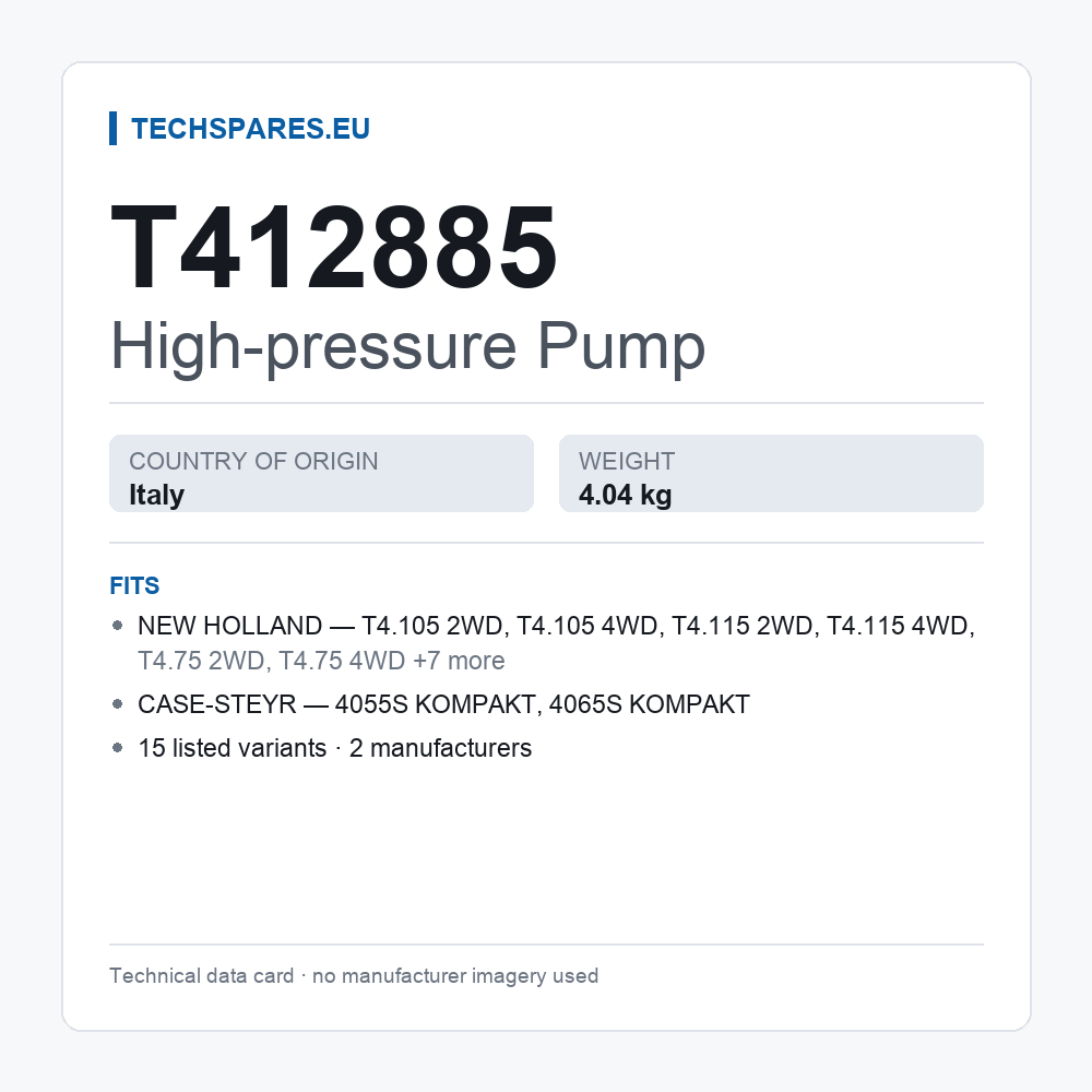 High-pressure Pump T412885 — technical data card