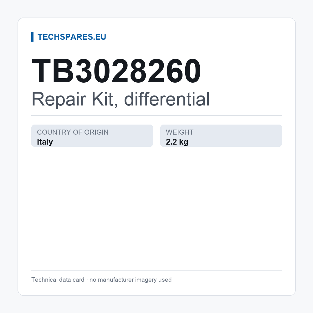 Repair Kit, differential TB3028260 — technical data card