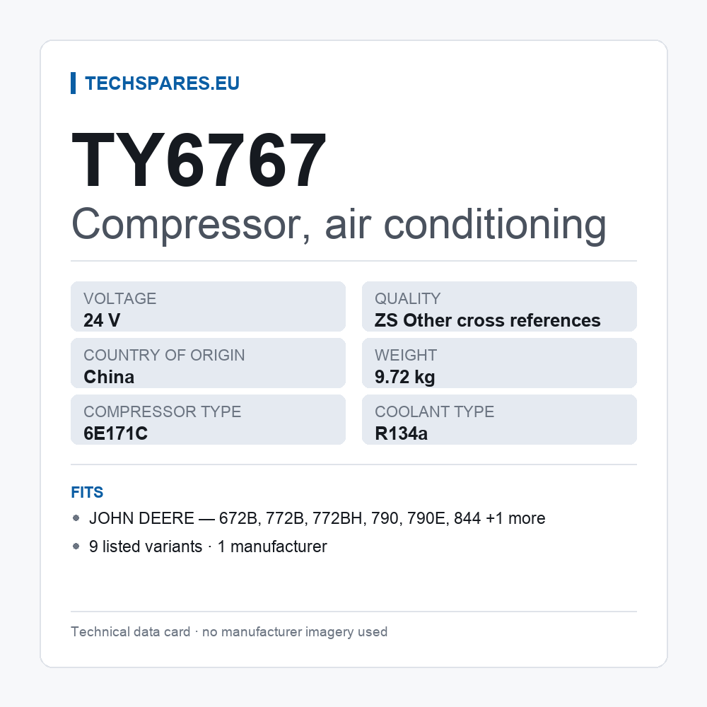 Compressor, air conditioning TY6767 — technical data card