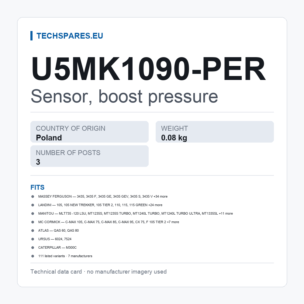 Sensor, boost pressure U5MK1090-PER — technical data card