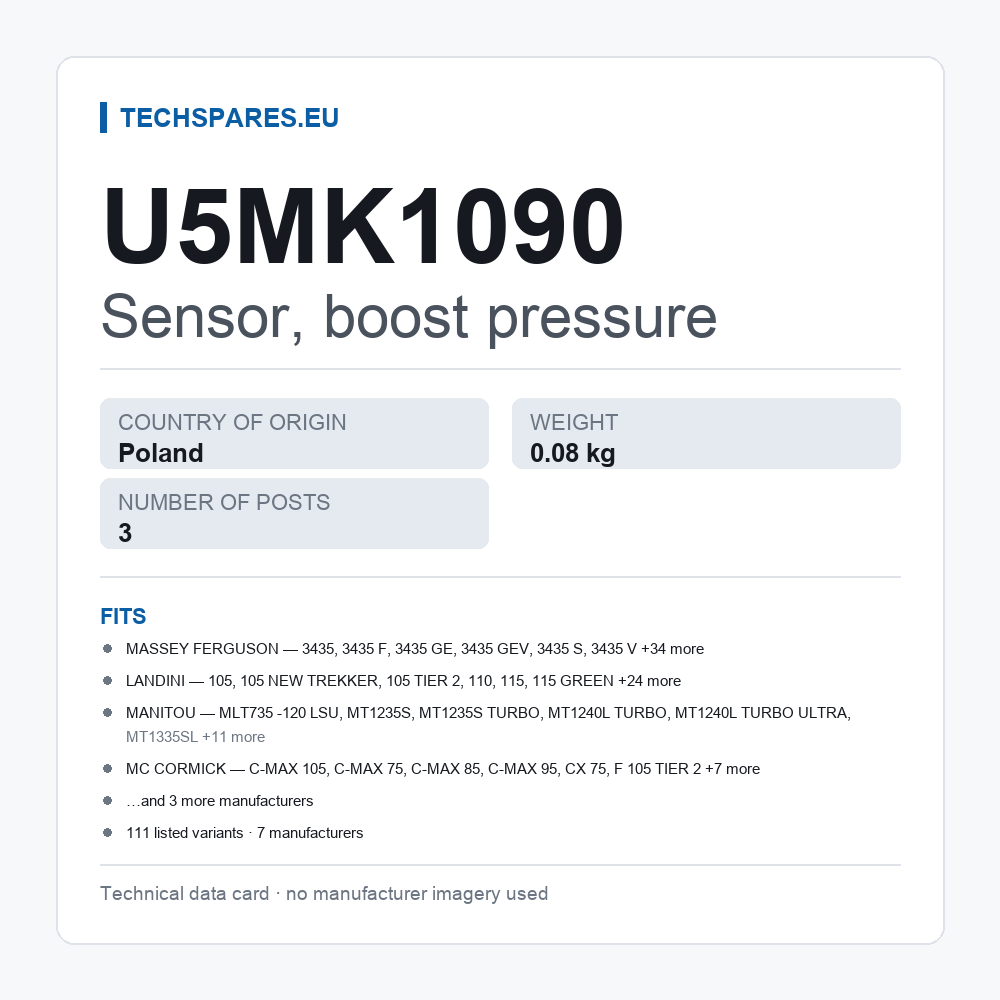 Sensor, boost pressure U5MK1090 — technical data card