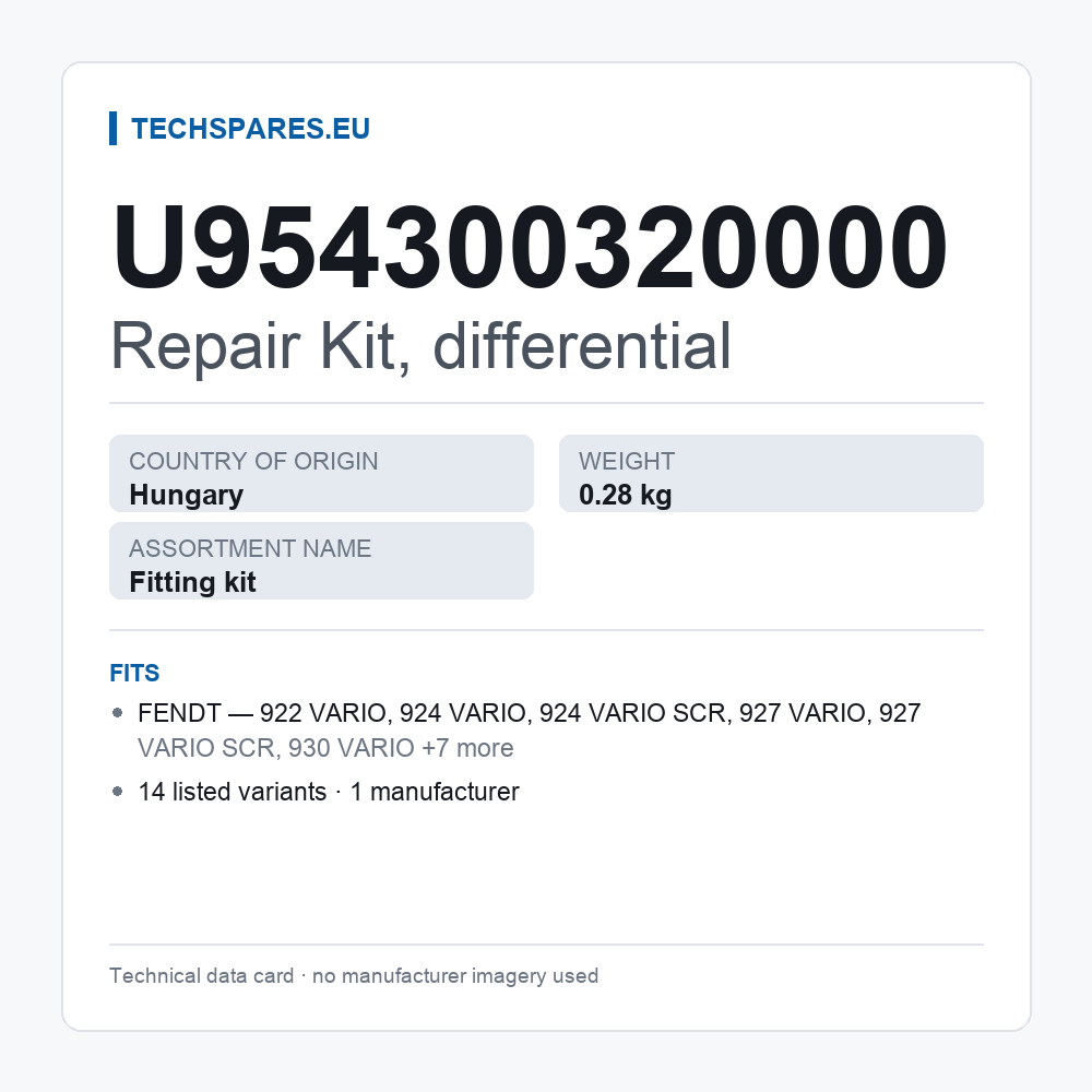 Repair Kit, differential U954300320000 — technical data card