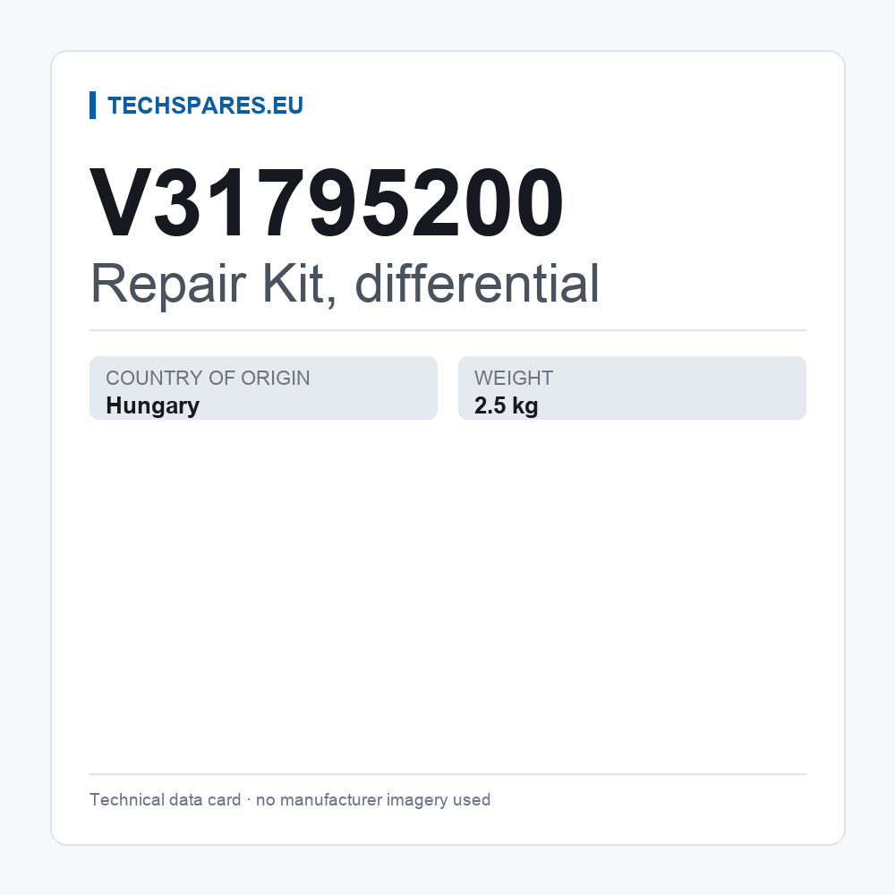 Repair Kit, differential V31795200 — technical data card