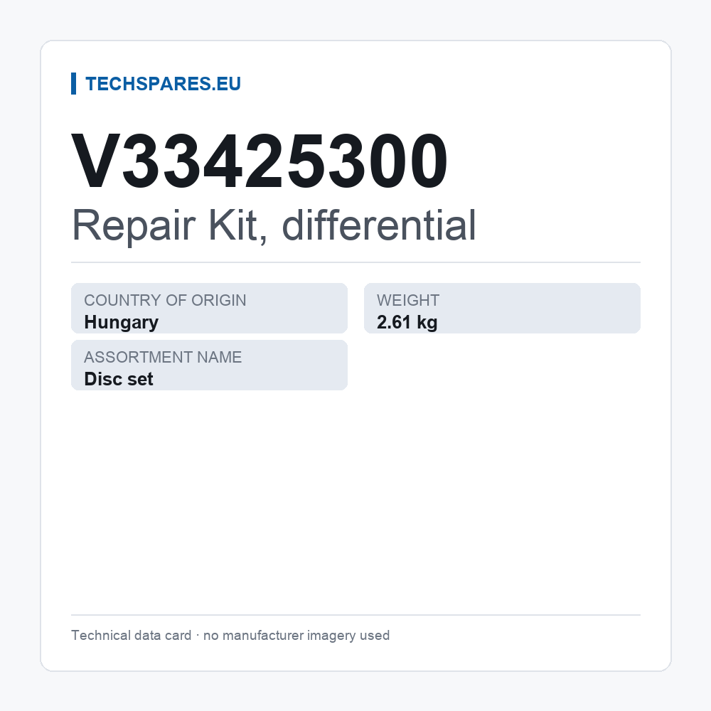 Repair Kit, differential V33425300 — technical data card