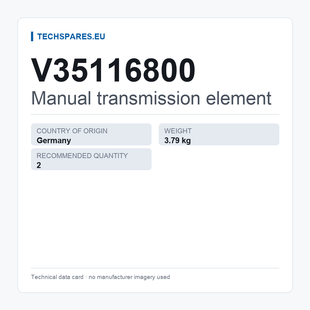 Manual transmission element V35116800 — technical data card