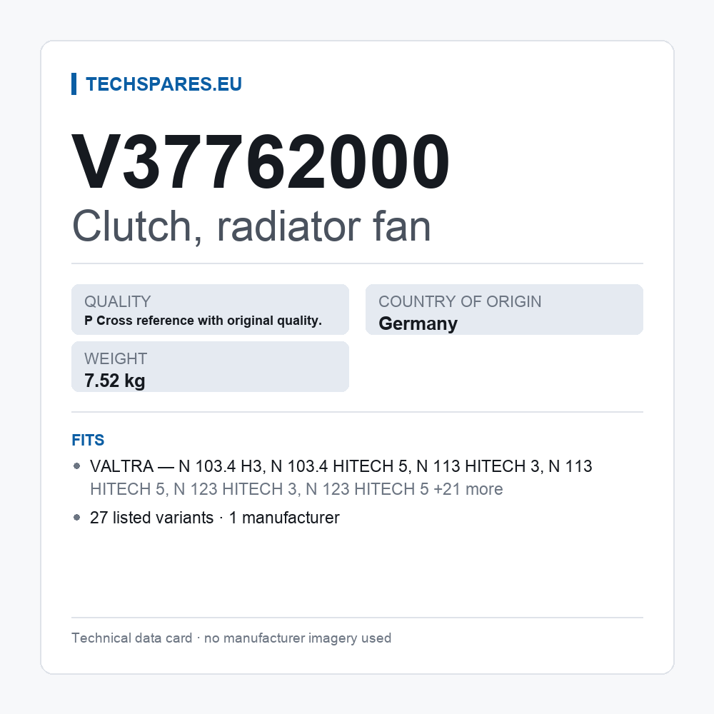 Clutch, radiator fan V37762000 — technical data card