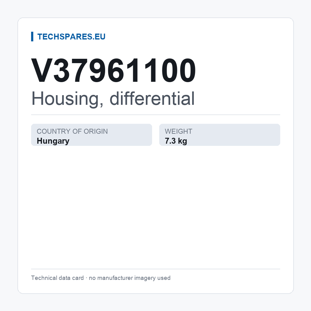 Housing, differential V37961100 — technical data card