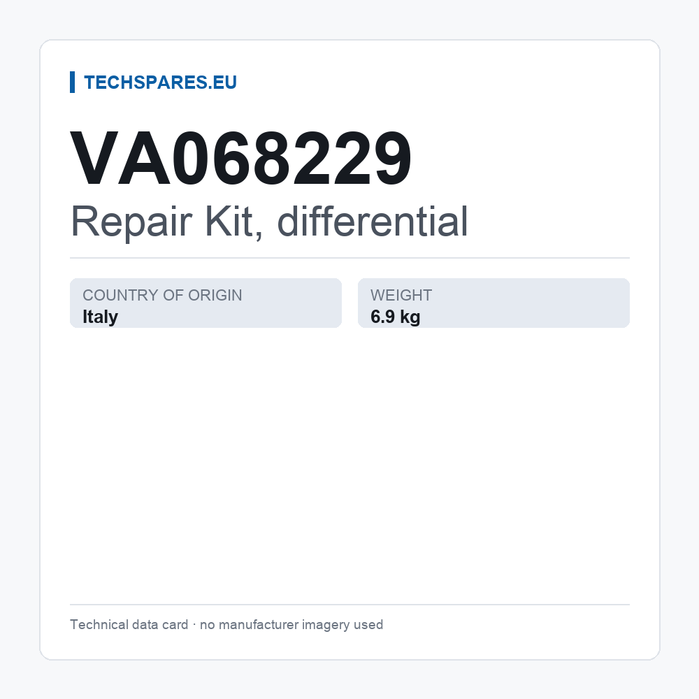Repair Kit, differential VA068229 — technical data card
