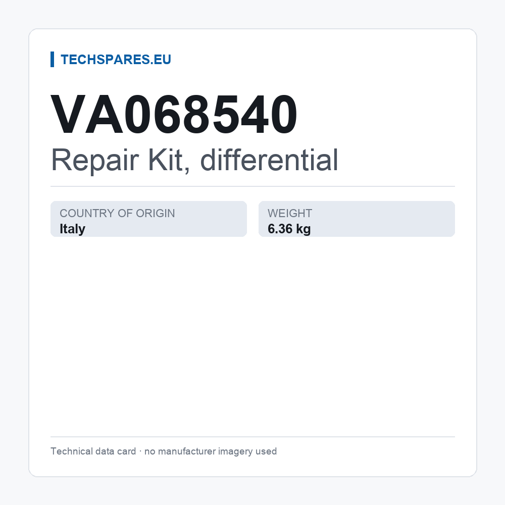 Repair Kit, differential VA068540 — technical data card