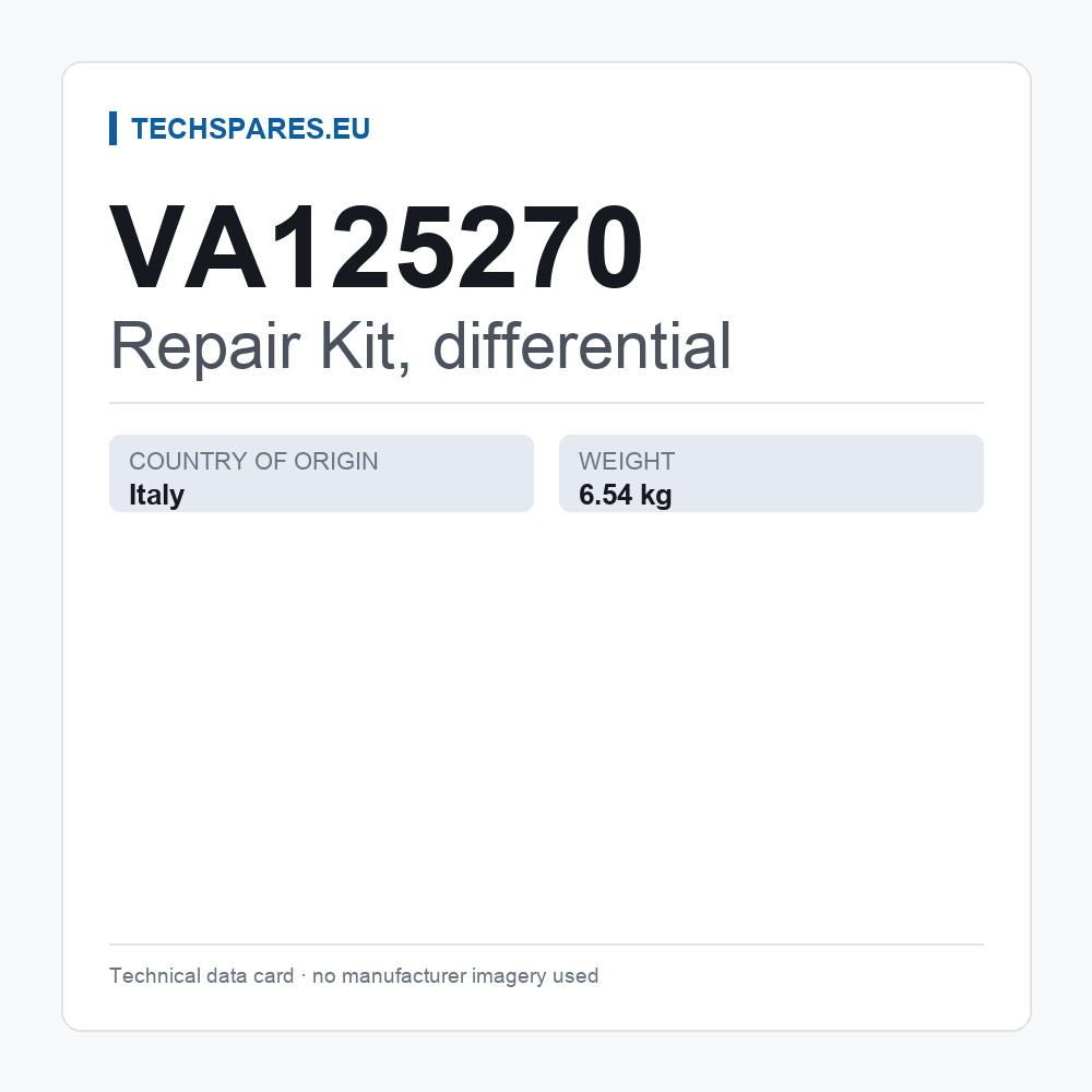 Repair Kit, differential VA125270 — technical data card