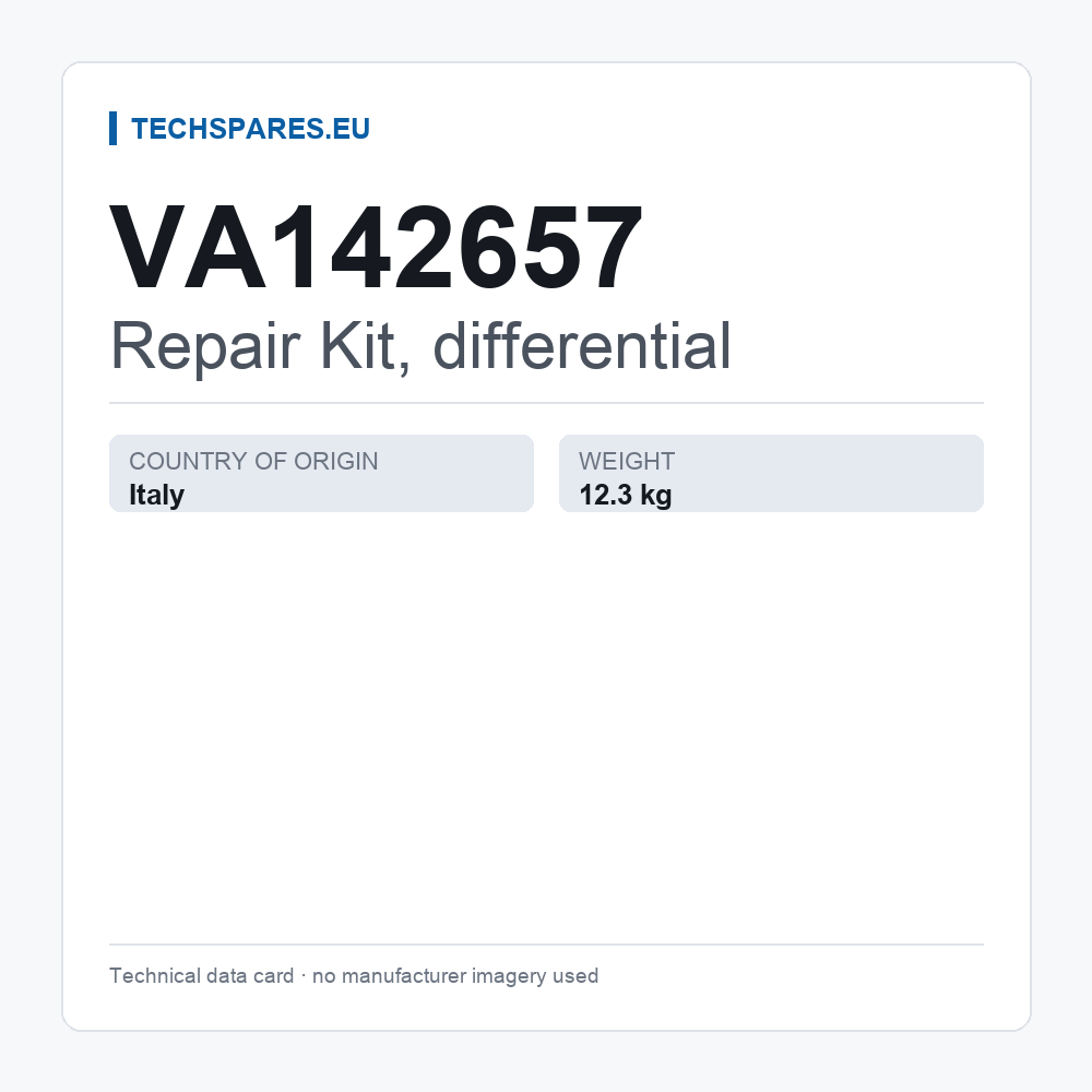 Repair Kit, differential VA142657 — technical data card