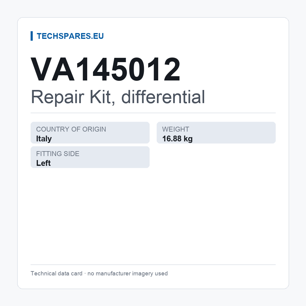 Repair Kit, differential VA145012 — technical data card