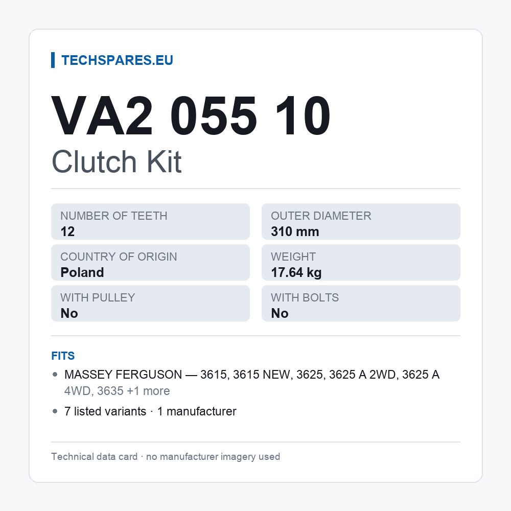 Clutch Kit VA2 055 10 — technical data card